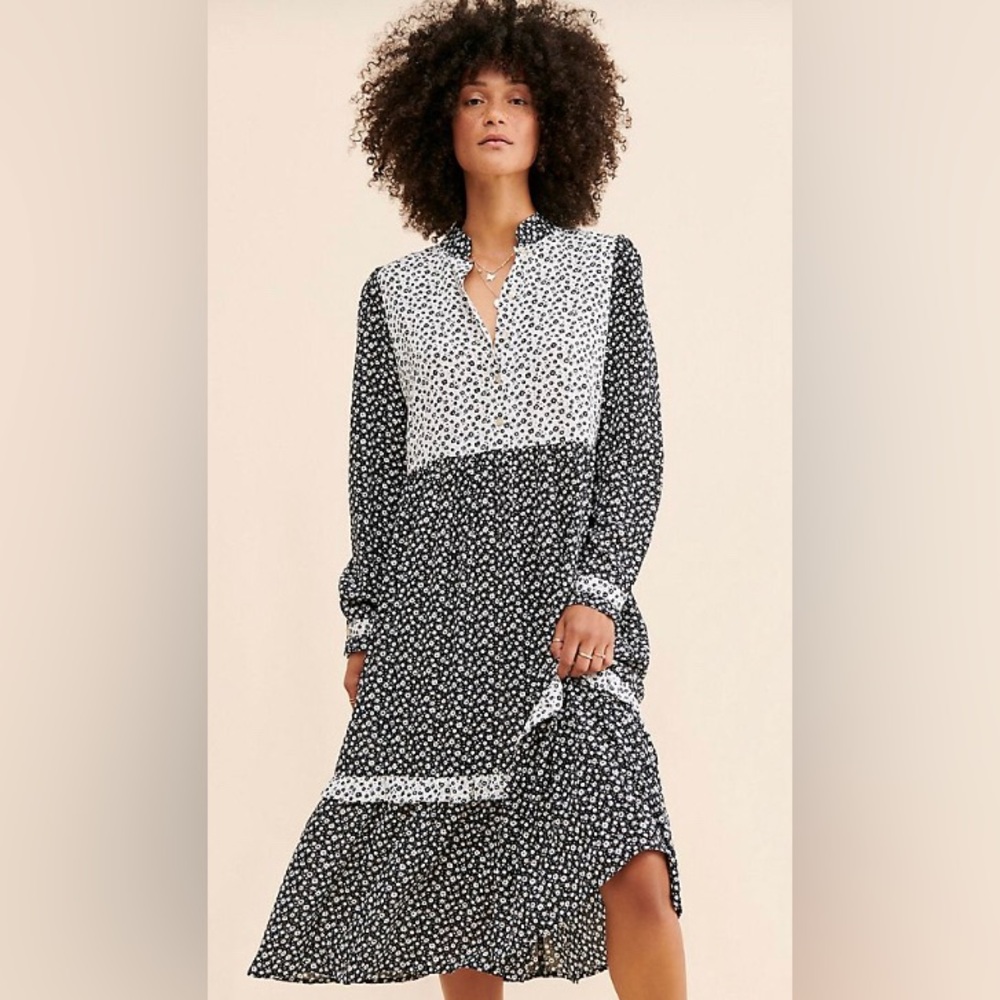 EUC Louche‎ Elsie Flower Spot Print Long Sleeve Midi Dress